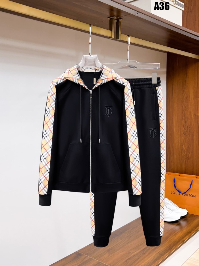 Classic Logo Embroidery & Side Webbing Stripe Zip Up Collared Sweatshirt + Drawstring Cuffed Jogger Pants Set 151 colors 29107785
