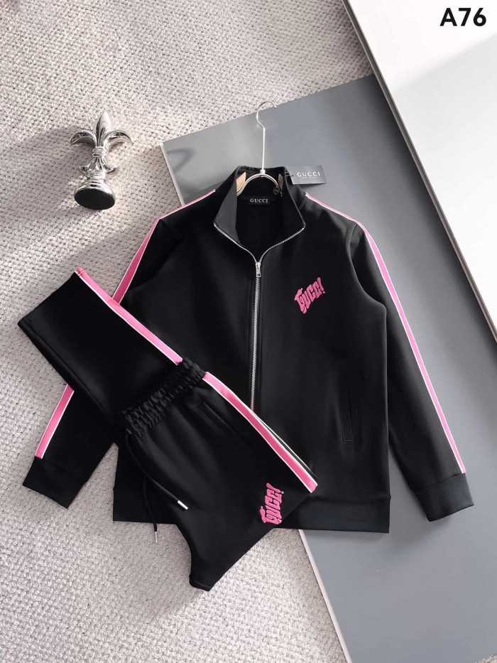 Classic Logo Embroidery & Side Webbing Stripe Zip Up Collared Sweatshirt + Drawstring Cuffed Jogger Pants Set 151 colors 29107785