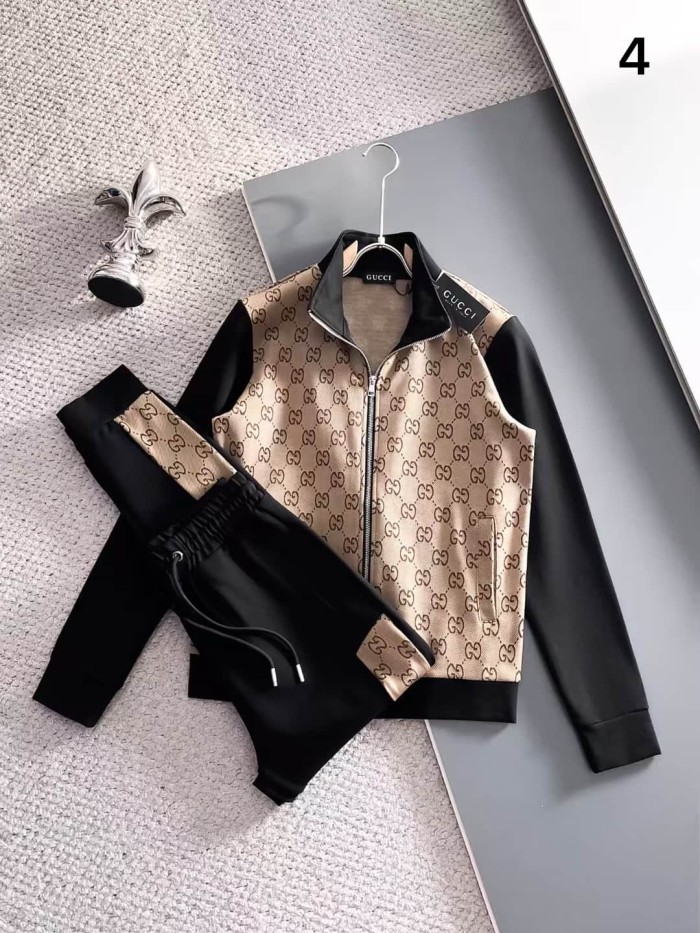 Classic Logo Embroidery & Side Webbing Stripe Zip Up Collared Sweatshirt + Drawstring Cuffed Jogger Pants Set 151 colors 29107785