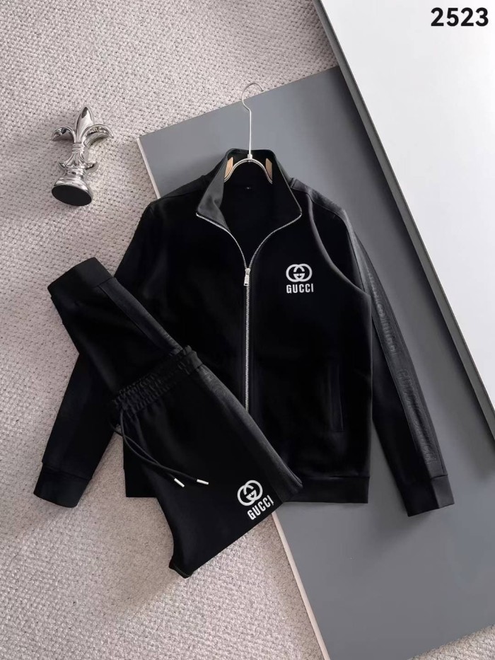 Classic Logo Embroidery & Side Webbing Stripe Zip Up Collared Sweatshirt + Drawstring Cuffed Jogger Pants Set 151 colors 29107785