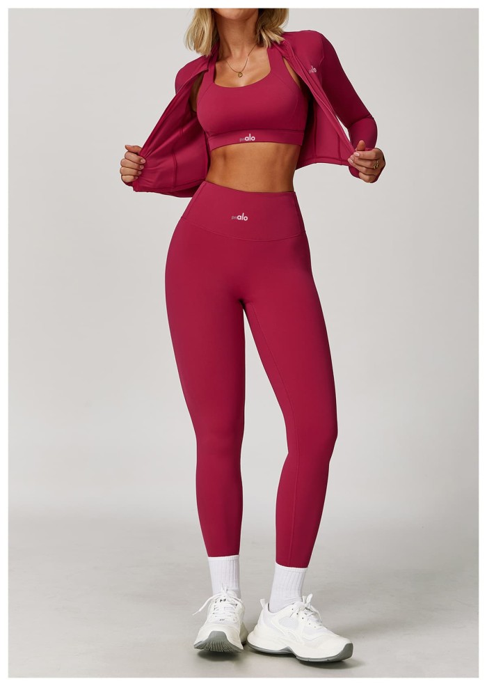 Fitted Naked Feel Shockproof High Waist Yoga Pants Three Piece Set 10 colors 29201425