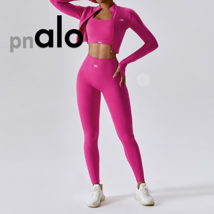 Fitted Naked Feel Shockproof High Waist Yoga Pants Three Piece Set 10 colors 29201425