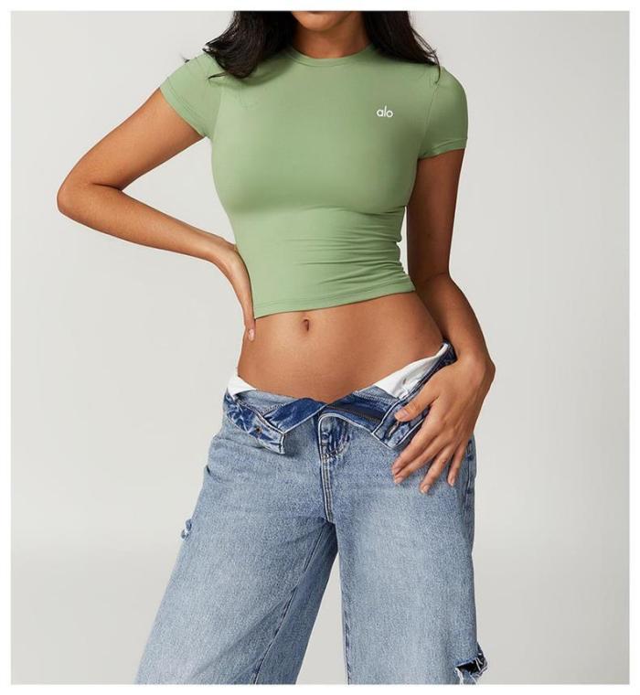 Workout Training Cropped Fitted Short Sleeve Yoga Tee 7 colors 29201419