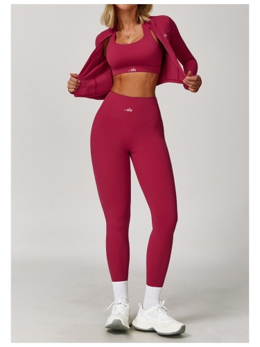 Fitted Naked Feel Shockproof High Waist Yoga Pants Three Piece Set 10 colors 29201425