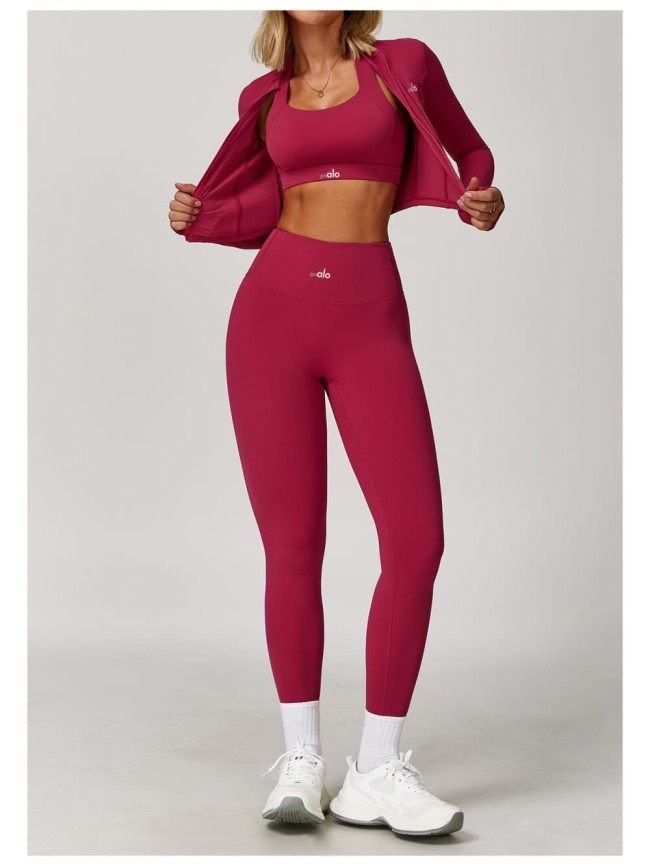 Fitted Naked Feel Shockproof High Waist Yoga Pants Three Piece Set 10 colors 29201425