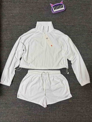 American Style Waist Cutout Design Zip Cropped Sports Set 6 colors 29201427