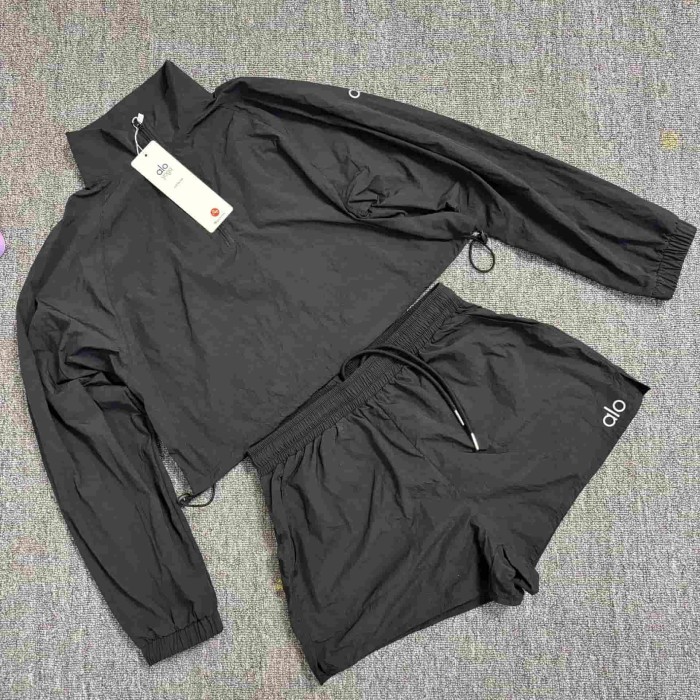 American Style Waist Cutout Design Zip Cropped Sports Set 6 colors 29201427