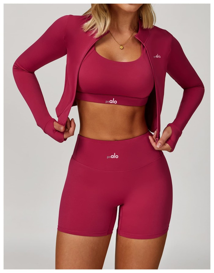 Seamless Naked Feel Shockproof High Waist Yoga Shorts 3-Piece Set 10 colors 29202627