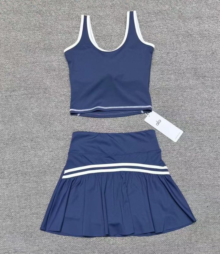 Seam Strap Naked Feel Quick Dry Tank & High Waist Yoga Skort Set 3 colors 29201417