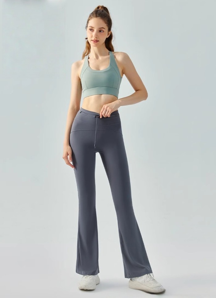 Cord Lock Toggle One Piece High Waist Yoga Flared Pants 4 colors 29201423