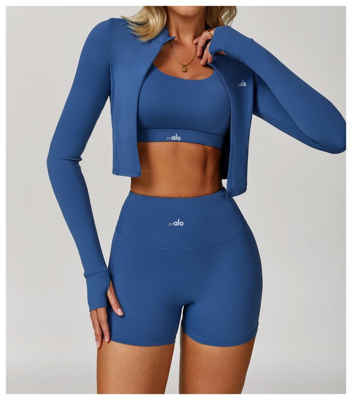 Seamless Naked Feel Shockproof High Waist Yoga Shorts 3-Piece Set 10 colors 29202627