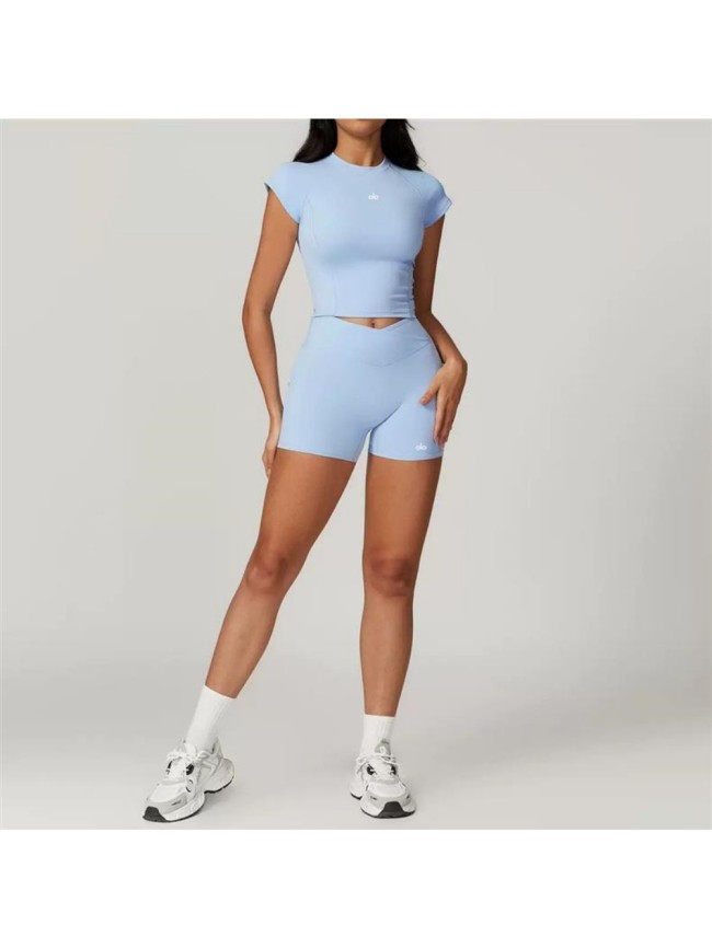 Back Cutout Fitted Top Cross High Waist Shorts Yoga Set 5 colors 29201426