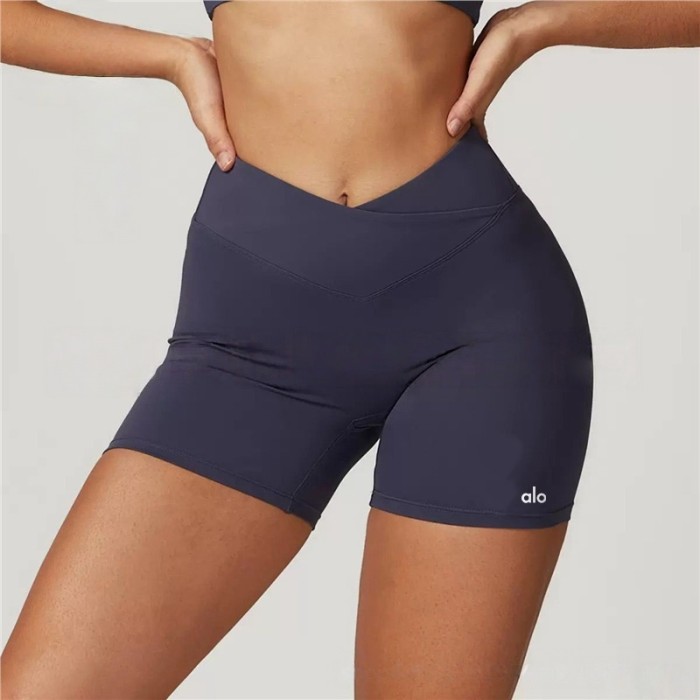 Back Cutout Fitted Top Cross High Waist Shorts Yoga Set 5 colors 29201426