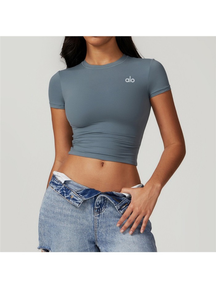 Workout Training Cropped Fitted Short Sleeve Yoga Tee 7 colors 29201419