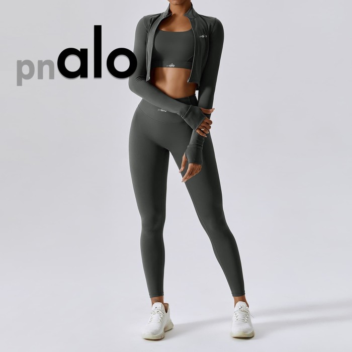 Fitted Naked Feel Shockproof High Waist Yoga Pants Three Piece Set 10 colors 29201425
