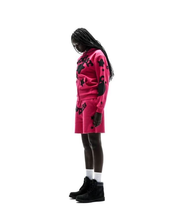 [Big & Tall for weights up to 220 lbs]1:1 quality version Black Star Magenta Zip Up Hoodie & Shorts Set 29204990