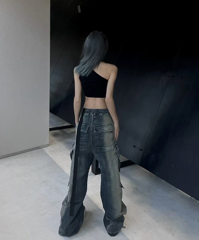 1:1 quality version Washed Workwear Big Pocket Wide Leg Jeans 2 colors 29214046