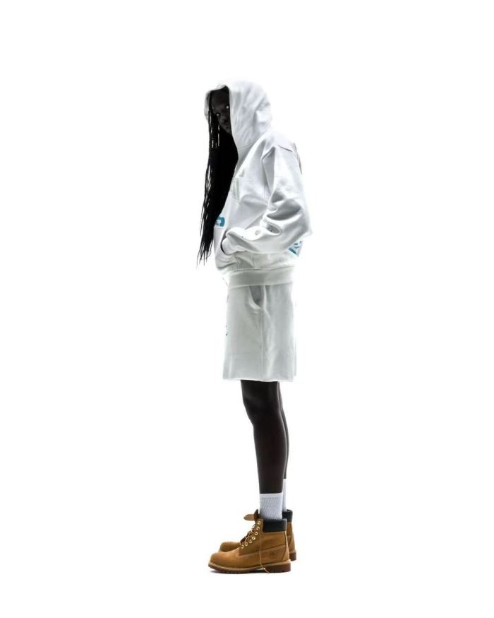 [Big & Tall for weights up to 220 lbs]1:1 quality version Big White Number 5 Print On Back Zip Up Hoodie & Shorts Set 29204991