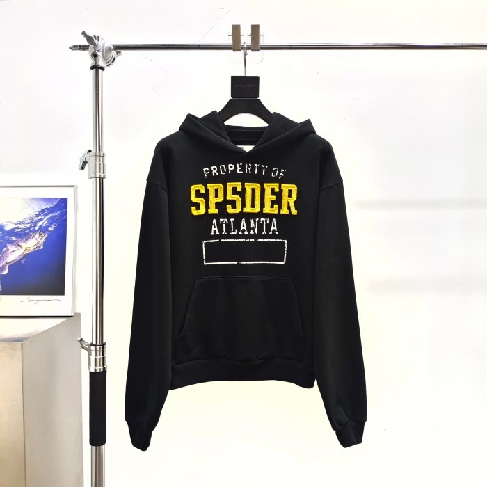 [Big & Tall for weights up to 220 lbs]1:1 quality version Yellow Letter Embroidered Black Hoodie & Pants Set 29204993