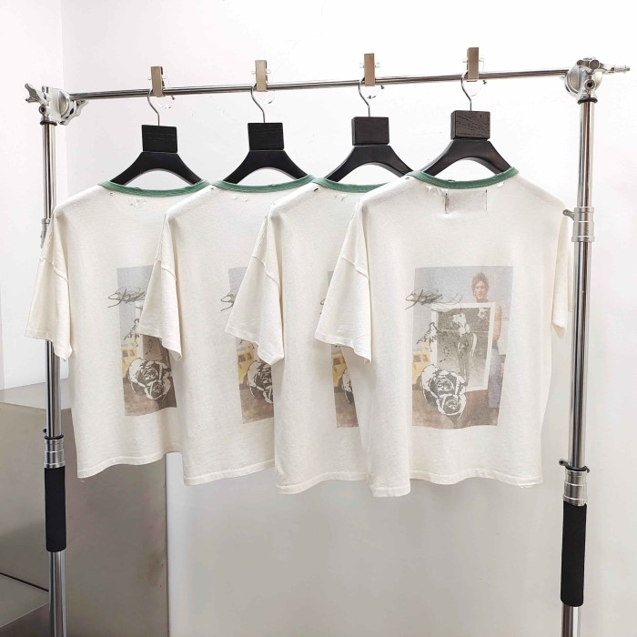[Big & Tall for weights up to 220 lbs]1:1 quality version Double Horse Green Collar Beige Print Washed Tee 29213969