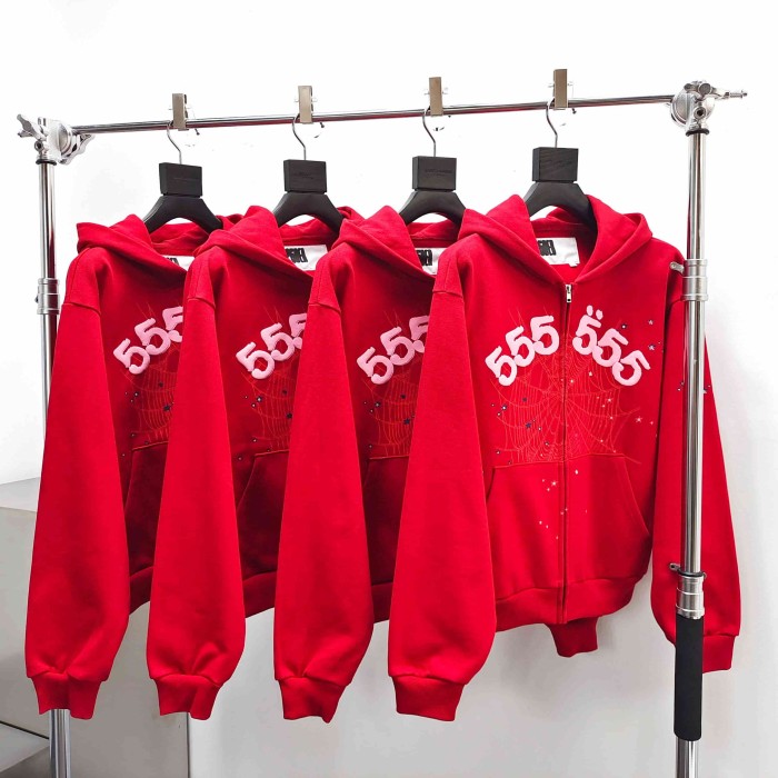 [Big & Tall for weights up to 220 lbs]1:1 quality version 555 Bright Red Zip Up Hoodie & Shorts Set 29204989