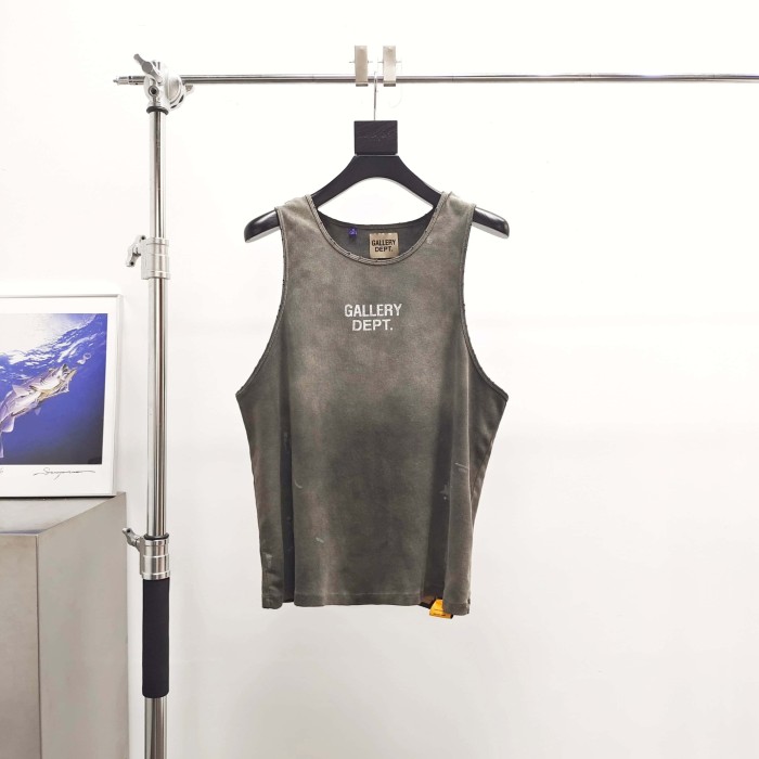 [Big & Tall for weights up to 220 lbs]1:1 quality version White Spray Letter Black Print Washed Tank Top 29213961