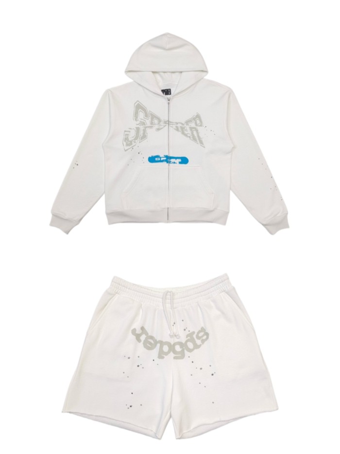 [Big & Tall for weights up to 220 lbs]1:1 quality version Big White Number 5 Print On Back Zip Up Hoodie & Shorts Set 29204991