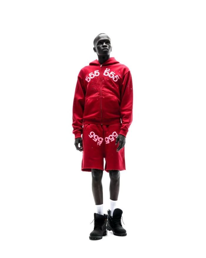 [Big & Tall for weights up to 220 lbs]1:1 quality version 555 Bright Red Zip Up Hoodie & Shorts Set 29204989