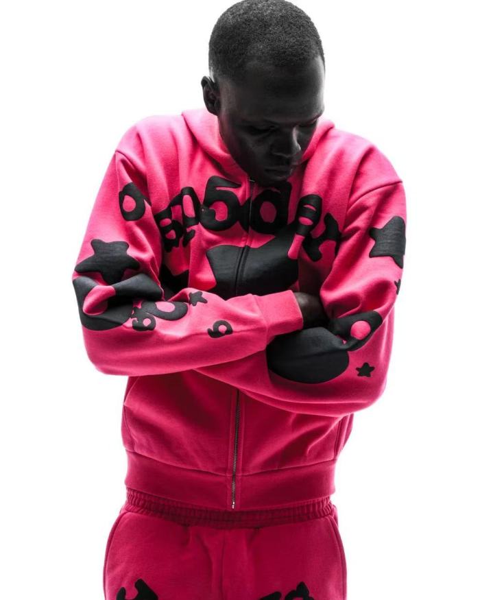 [Big & Tall for weights up to 220 lbs]1:1 quality version Black Star Magenta Zip Up Hoodie & Shorts Set 29204990