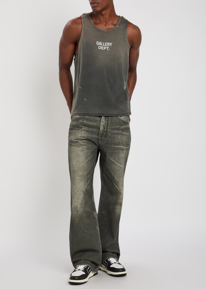 [Big & Tall for weights up to 220 lbs]1:1 quality version White Spray Letter Black Print Washed Tank Top 29213961