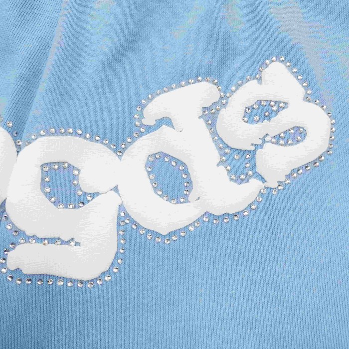 [Big & Tall for weights up to 220 lbs]1:1 quality version Rhinestone Light Blue Spider Web Zip Up Hoodie & Shorts Set 29204992