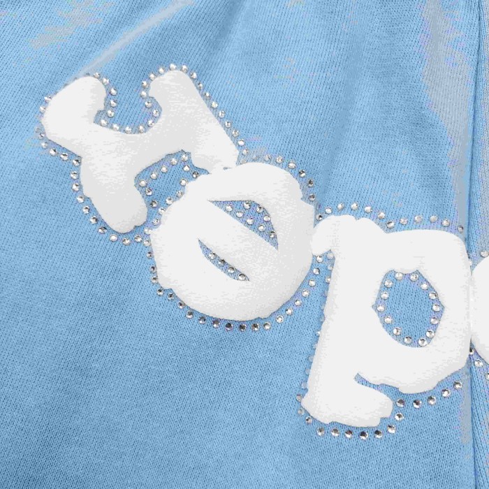 [Big & Tall for weights up to 220 lbs]1:1 quality version Rhinestone Light Blue Spider Web Zip Up Hoodie & Shorts Set 29204992