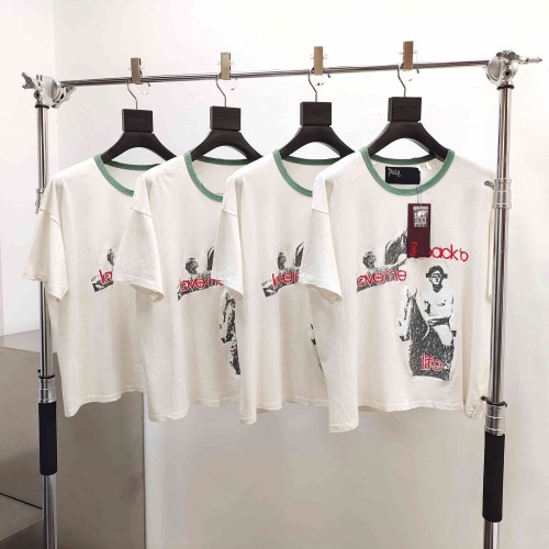 [Big & Tall for weights up to 220 lbs]1:1 quality version Double Horse Green Collar Beige Print Washed Tee 29213969