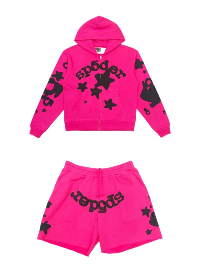 [Big & Tall for weights up to 220 lbs]1:1 quality version Black Star Magenta Zip Up Hoodie & Shorts Set 29204990