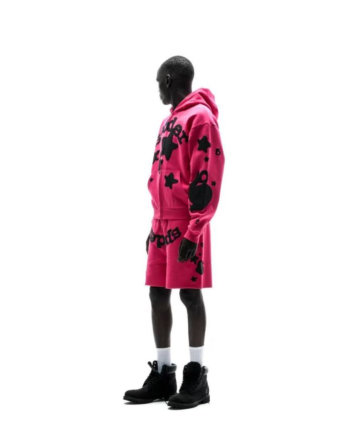 [Big & Tall for weights up to 220 lbs]1:1 quality version Black Star Magenta Zip Up Hoodie & Shorts Set 29204990