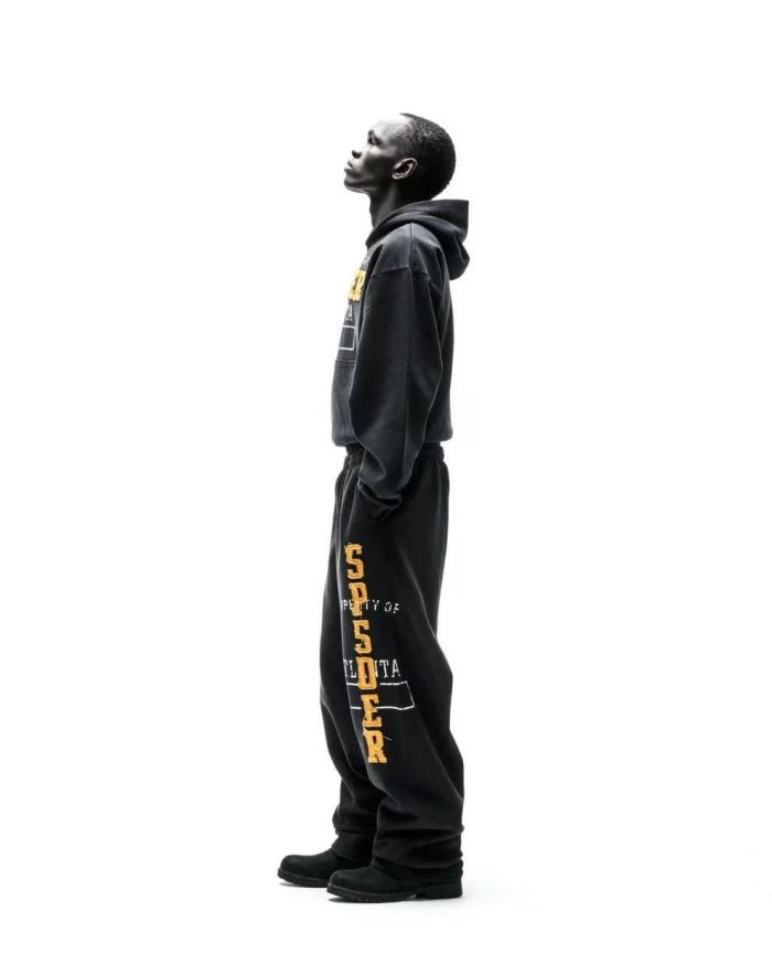[Big & Tall for weights up to 220 lbs]1:1 quality version Yellow Letter Embroidered Black Hoodie & Pants Set 29204993