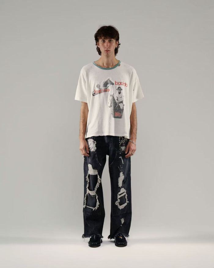 [Big & Tall for weights up to 220 lbs]1:1 quality version Double Horse Green Collar Beige Print Washed Tee 29213969