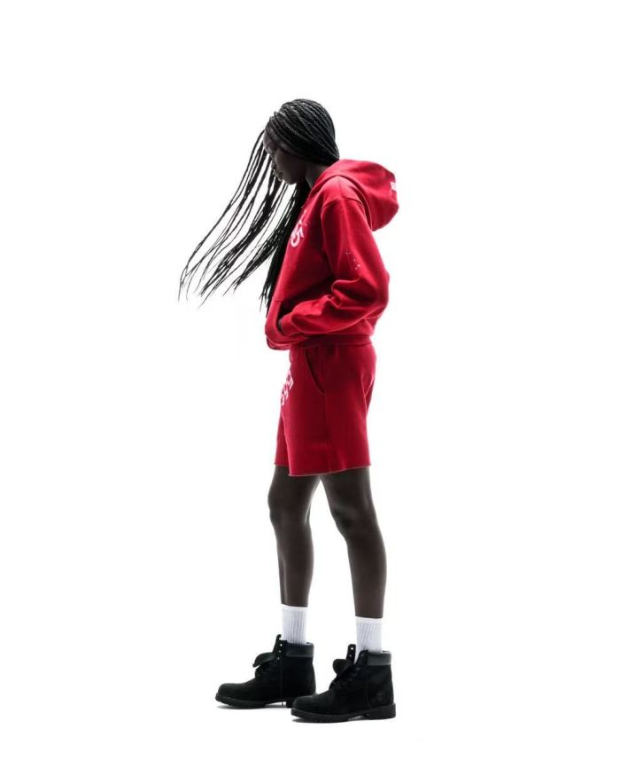 [Big & Tall for weights up to 220 lbs]1:1 quality version 555 Bright Red Zip Up Hoodie & Shorts Set 29204989