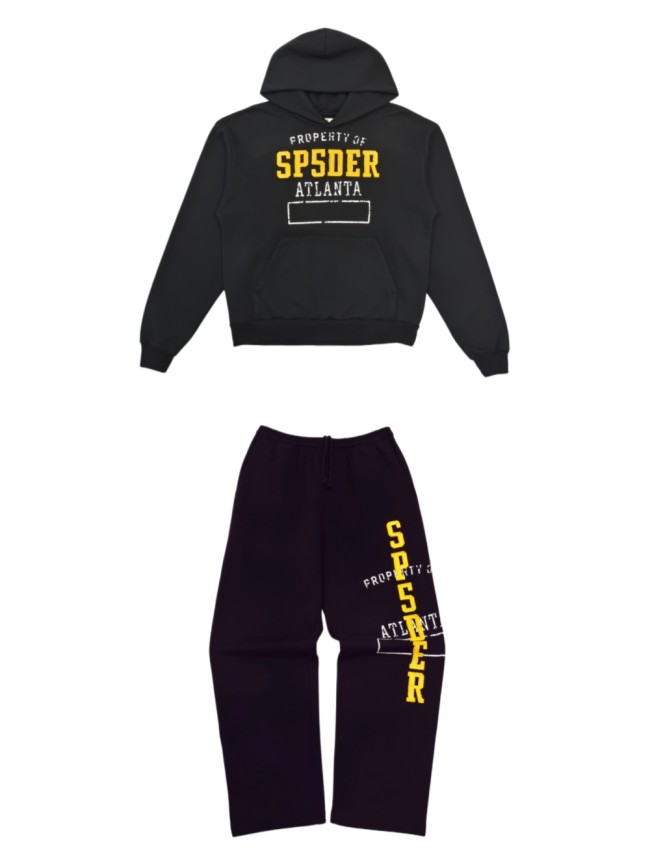 [Big & Tall for weights up to 220 lbs]1:1 quality version Yellow Letter Embroidered Black Hoodie & Pants Set 29204993