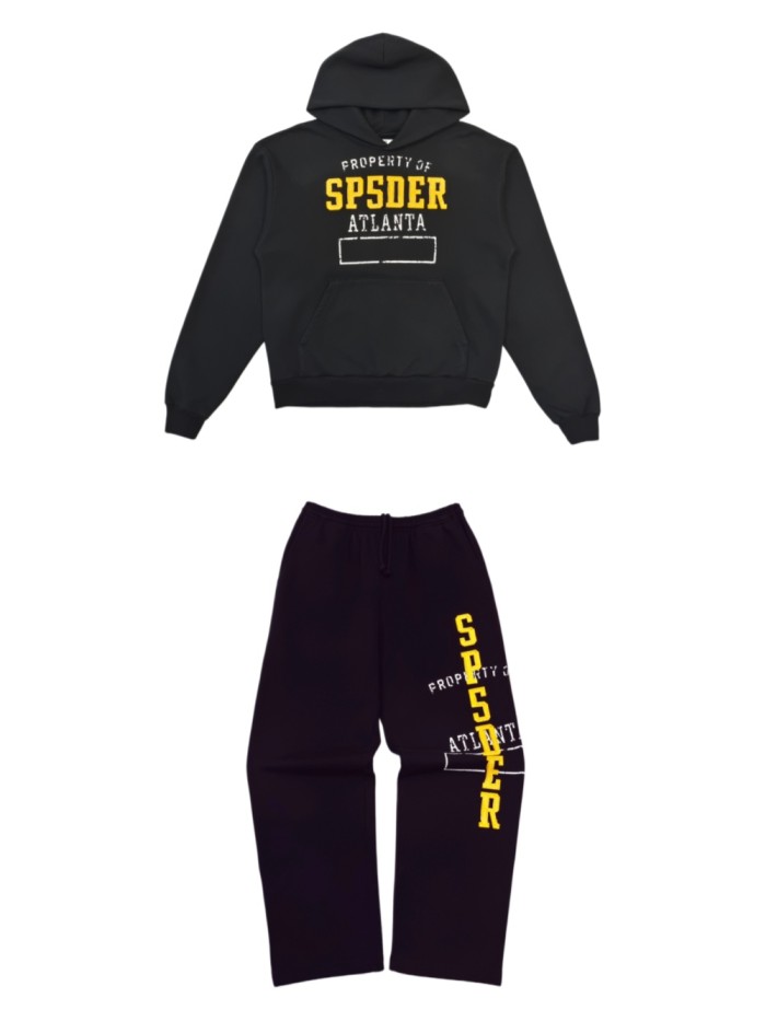 [Big & Tall for weights up to 220 lbs]1:1 quality version Yellow Letter Embroidered Black Hoodie & Pants Set 29204993