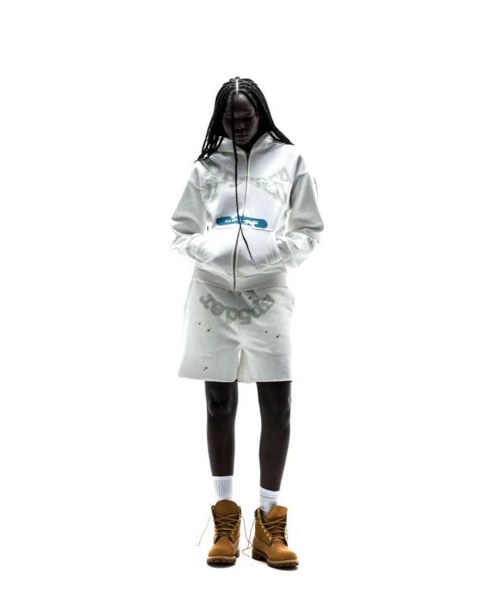 [Big & Tall for weights up to 220 lbs]1:1 quality version Big White Number 5 Print On Back Zip Up Hoodie & Shorts Set 29204991