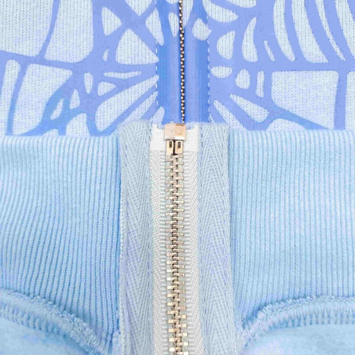 [Big & Tall for weights up to 220 lbs]1:1 quality version Rhinestone Light Blue Spider Web Zip Up Hoodie & Shorts Set 29204992