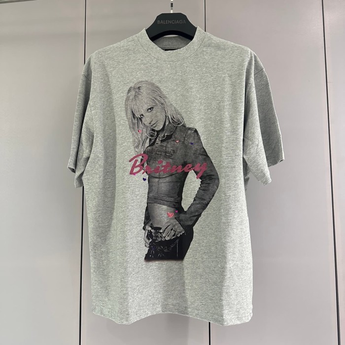1:1 quality version Hot Girl Style Britney Gray Printed Washed Tee 29222331