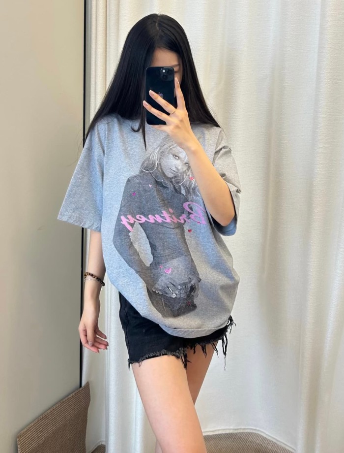 1:1 quality version Hot Girl Style Britney Gray Printed Washed Tee 29222331