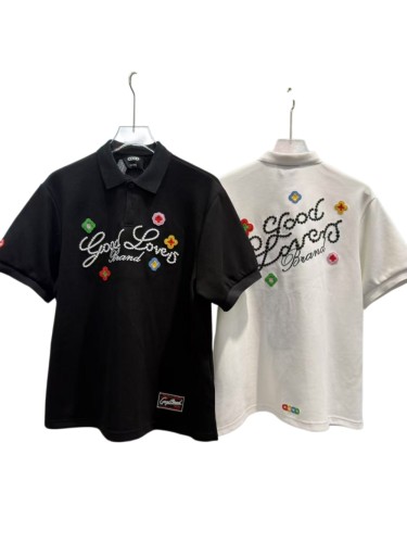 Air Layer Pique Unisex Streetwear Cursive Rhinestone Slogan Colorful Floral Embroidery Lapel Polo Shirt 2 colors 29220108