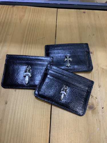Cow Leather Cross & Dagger Metal Logo Slim Card Holder 29222353