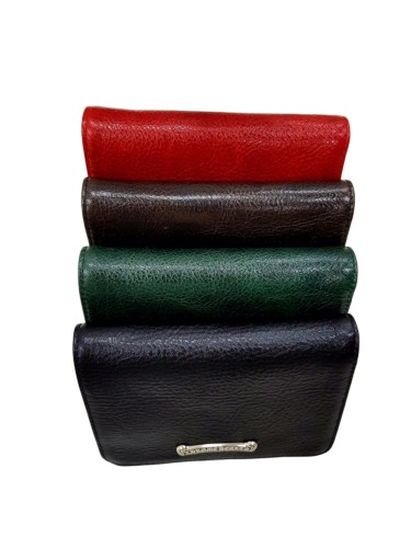 Cow Leather Bifold Wallet Metal Logo Short Card Cash Purse 4 colors 29222342