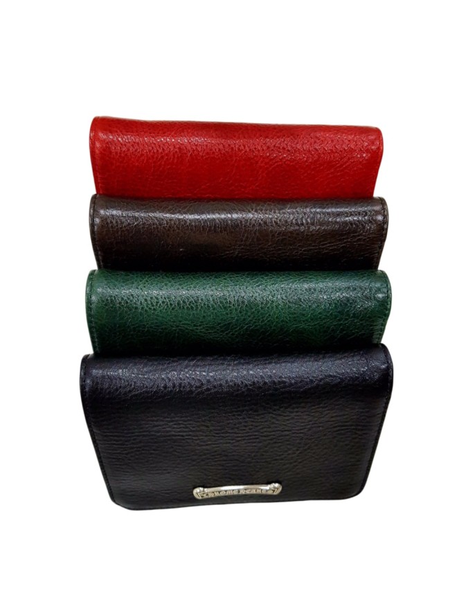 Cow Leather Bifold Wallet Metal Logo Short Card Cash Purse 4 colors 29222342