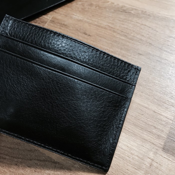 Cow Leather Curved Metal Bar Logo Slim Double Slot Credit Card Wallet 3 colors 29222385