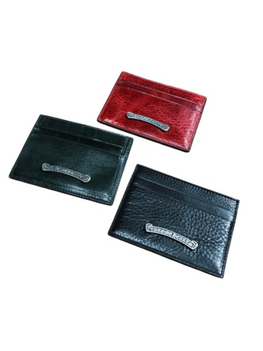 Cow Leather Curved Metal Bar Logo Slim Double Slot Credit Card Wallet 3 colors 29222385
